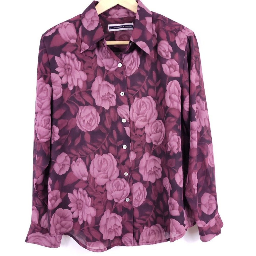 Amanda Smith Petites - Long Sleeve Button-Down Pink Rose Blouse Size PM